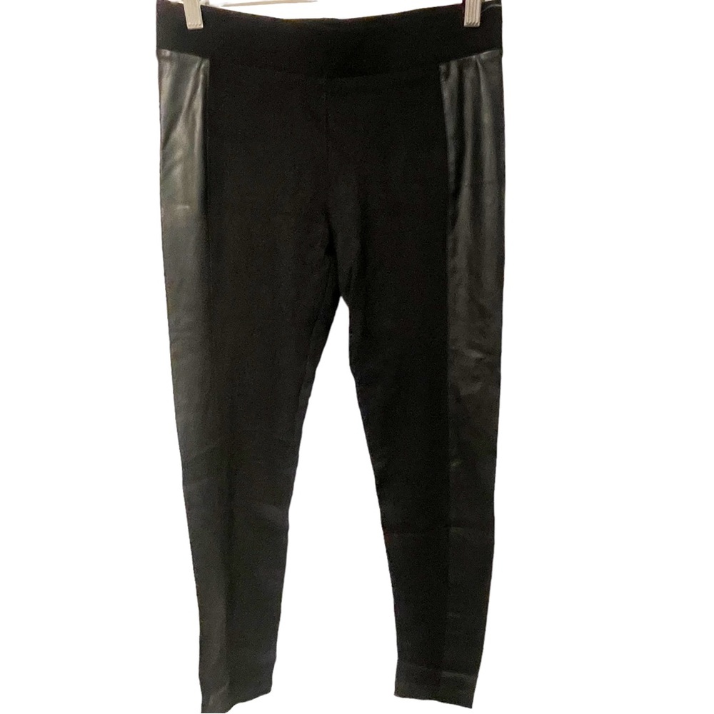 Cabi‎ Size Small Bexley Ponte Leggings Faux Leather Stripe Black Stretch Pull On